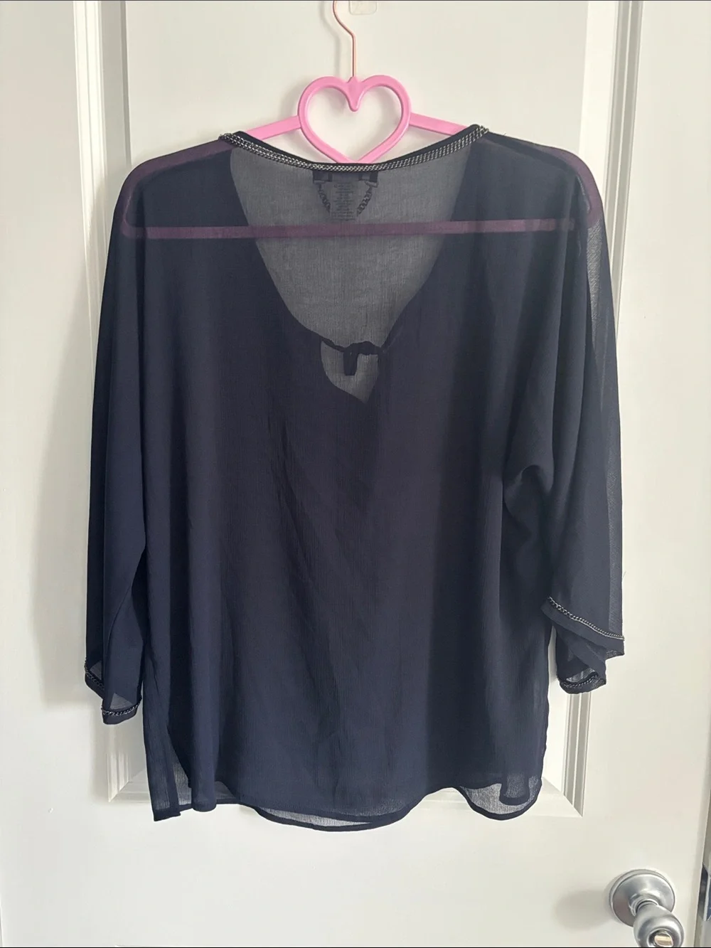 Cache Navy blue Sheer Tunic with Gold Embellished V-Neck